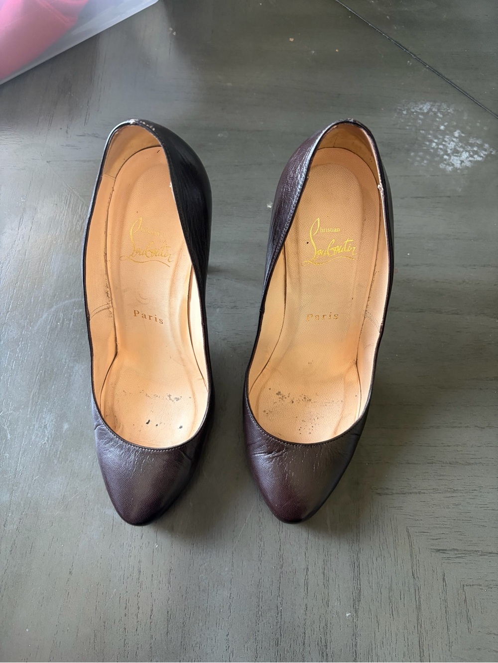 Christian Louboutin Dark Brown Leather Pointed-Toe Pumps